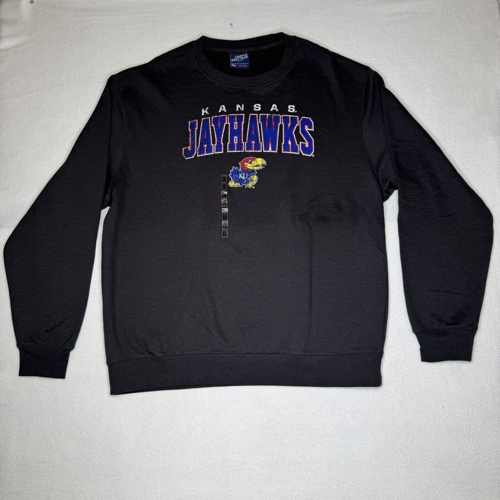 Kansas Jayhawks 2XL Black Campus‎ Heritage Black Crewneck Sweatshirt Adult Size